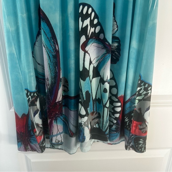 Live and Let Live Butterfly Print Sleeveless Dress Turquoise Blue Y2K Style Sz M - Picture 4 of 12